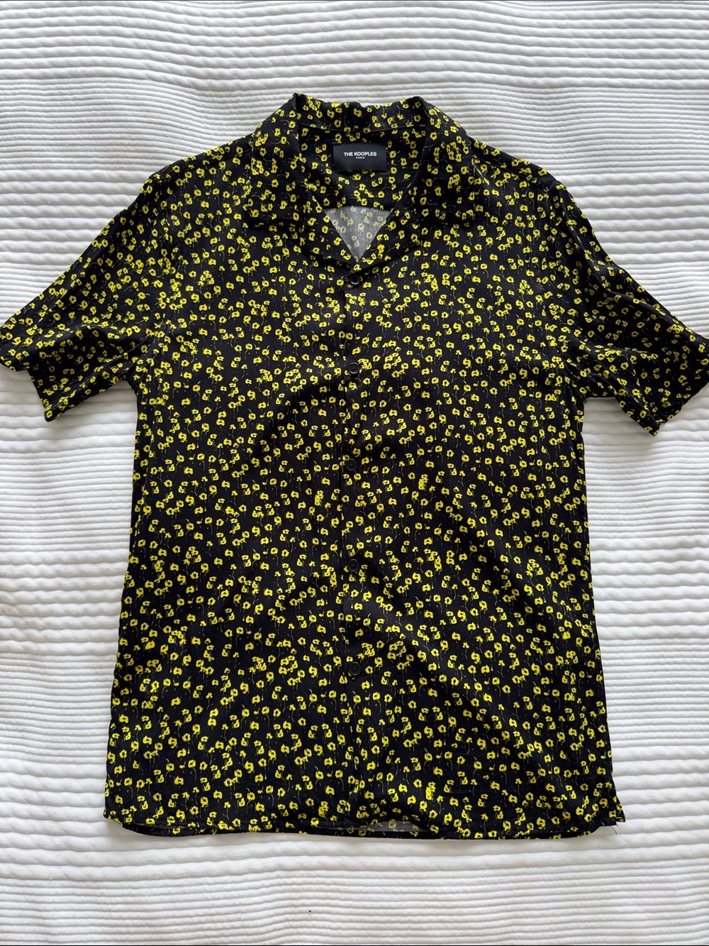 The Kooples Black Short-Sleeve Button-Down with Yellow Floral Print